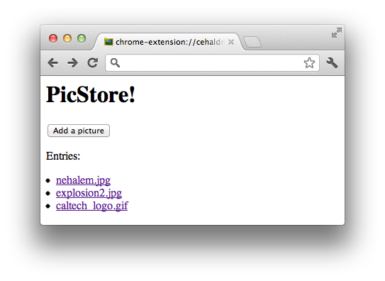 Main screen of Picstore application