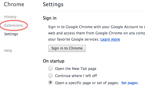 Chrome Settings Screen